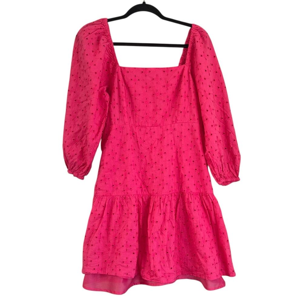 Beyond Words Pink 100% Cotton Eyelet Puff Sleeve Dress Womens XL Flounce Cottage